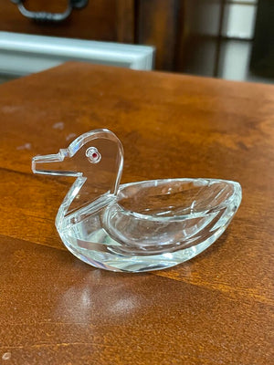 Vintage Clear Crystal Duck Salt Cellar With Red Eye