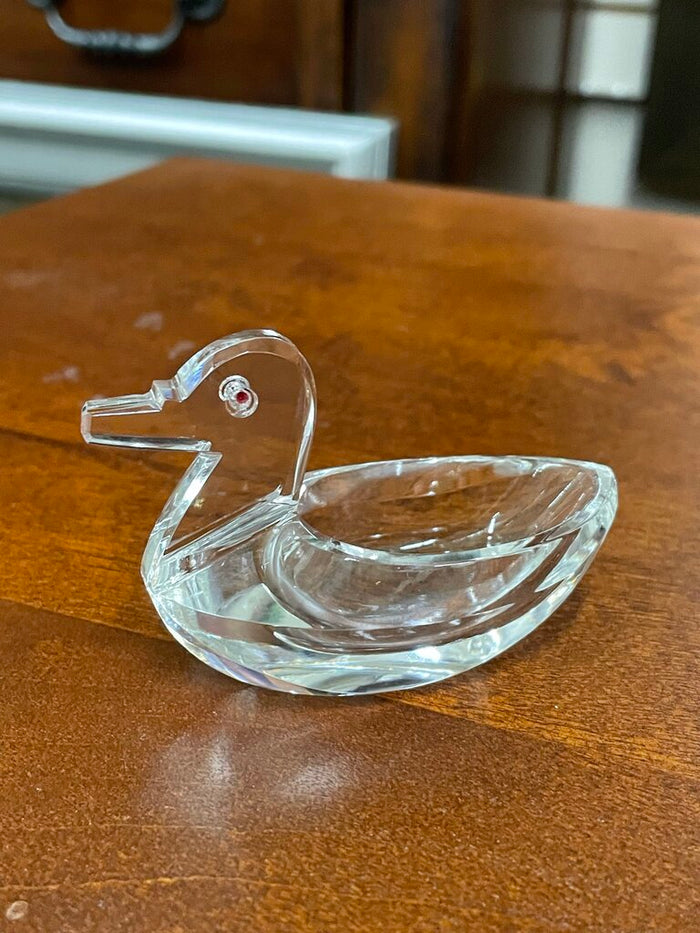 Vintage Clear Crystal Duck Salt Cellar With Red Eye