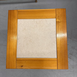 Square Pine Side Table w White Tile Top, Lower Shelf