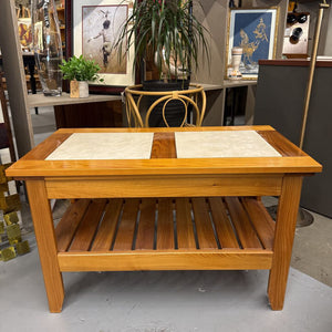 Pine Coffee Table w White Tile Top, Lower Shelf