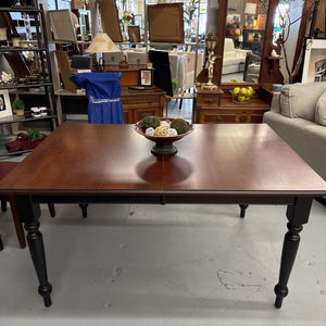 Mahogany Hardwood Dining Table w Black Turned Legs, 2 x 12" leaves