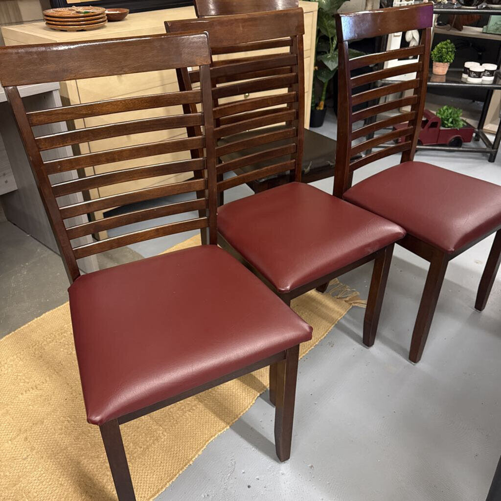 Set of 4 - Walnut Slate Dining Chairs w Vegan Leather Seats