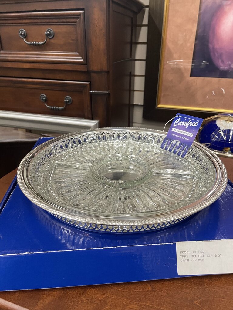 Levinter Sectioned Pickle Tray with Silver Plated Bottom