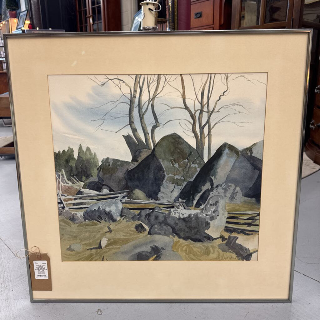 Rocks & Trees - Original Watercolour by CDN. WILLIAM SCOBIE HOUSTOUN