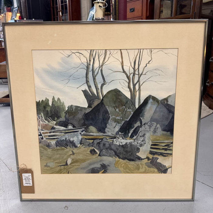 Rocks & Trees - Original Watercolour by CDN. WILLIAM SCOBIE HOUSTOUN