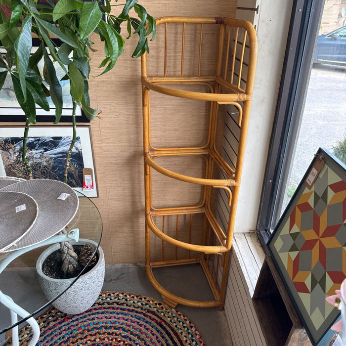 Bamboo Corner Stand w 4 Glass Shelves