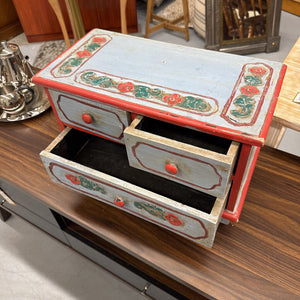 Folk-art Jewelry Box Blue & Red