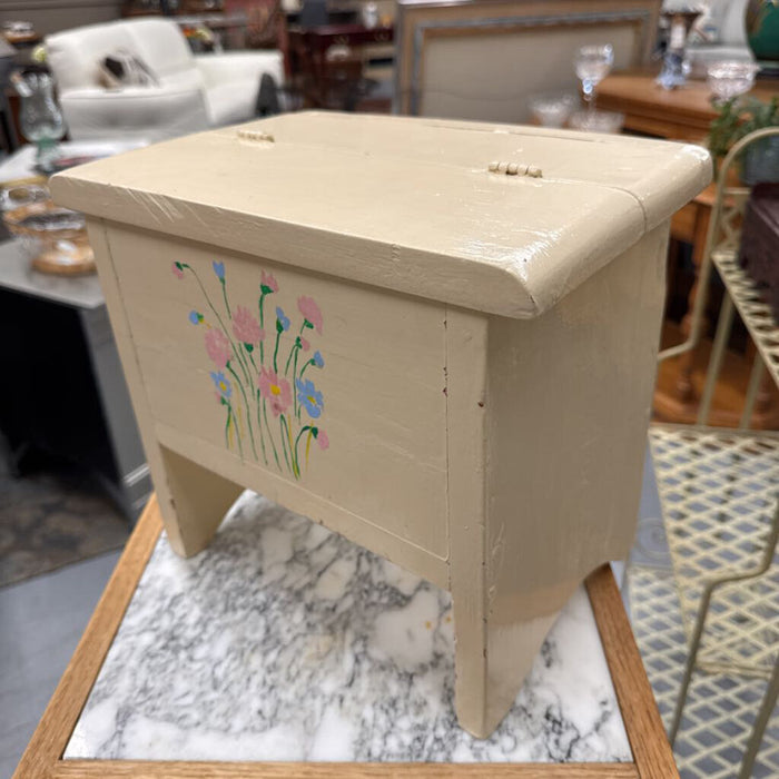 Vintage Cream Wooden Shoe Polish Box w Hand-painted Flowers