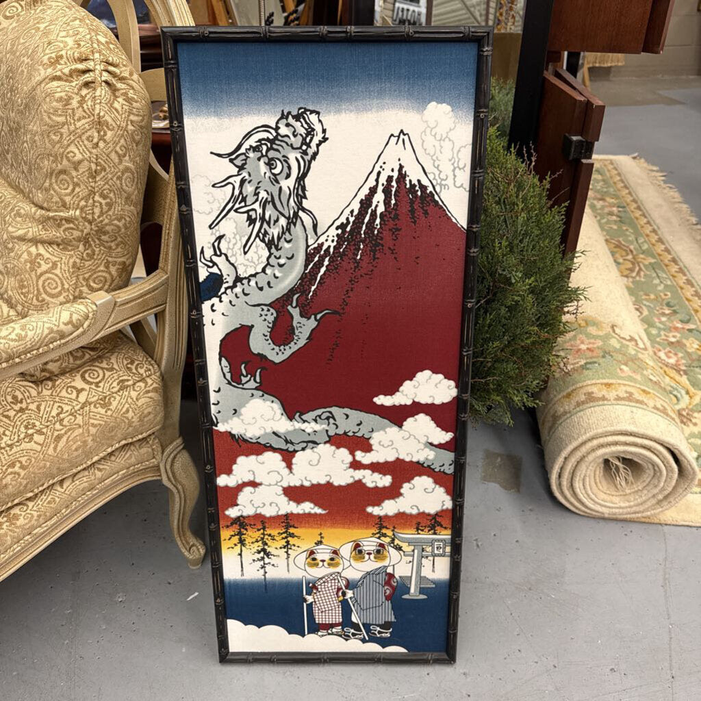 Japanese - Fabric Framed Art - Two Cats