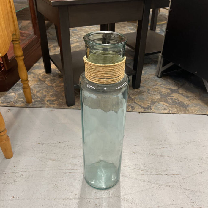 Green Heavy Glass Vase w Hemp Rope Cuff
