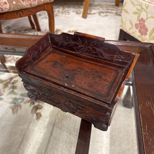 Asian Wood Trinket Box w Lid & Side Drawer