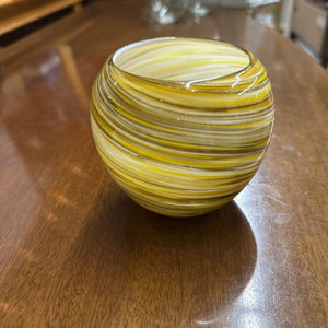 Yellow & Gold Swirl Round Low Vase