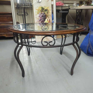 Glass Top Coffee Table, Wood Trim, Metal Base