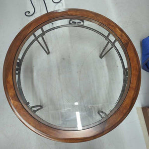 Glass Top Coffee Table, Wood Trim, Metal Base