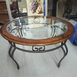 Glass Top Coffee Table, Wood Trim, Metal Base