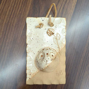 Handcrafted Owl Pottery Wall Decor w Rope
