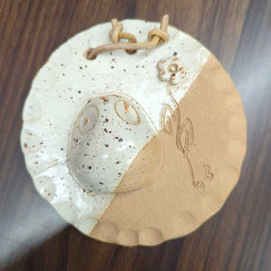 Round Handcrafted Owl Pottery Wall Decor w Rope