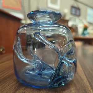 Handblown Blue Glass Dish w Glass Branch