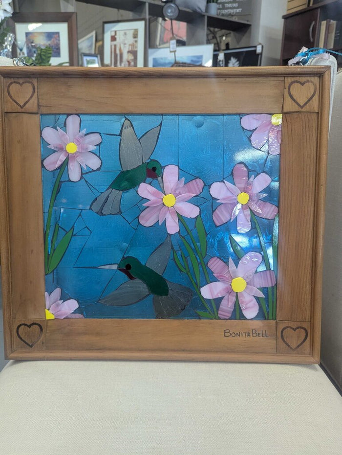 "A Taste Of Honey" Stained Glass In Vintage Wood Frame