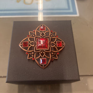 Vintage Red Stone & Bronze Brooch