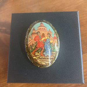 Vintage Handpainted Russian Lacquer Brooch