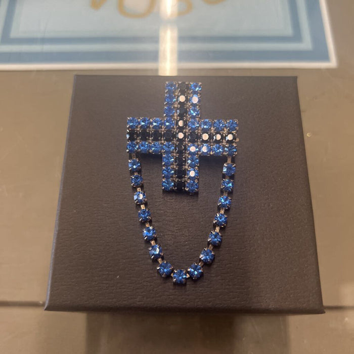 Vintage Blue & Black Rhinestone Brooch