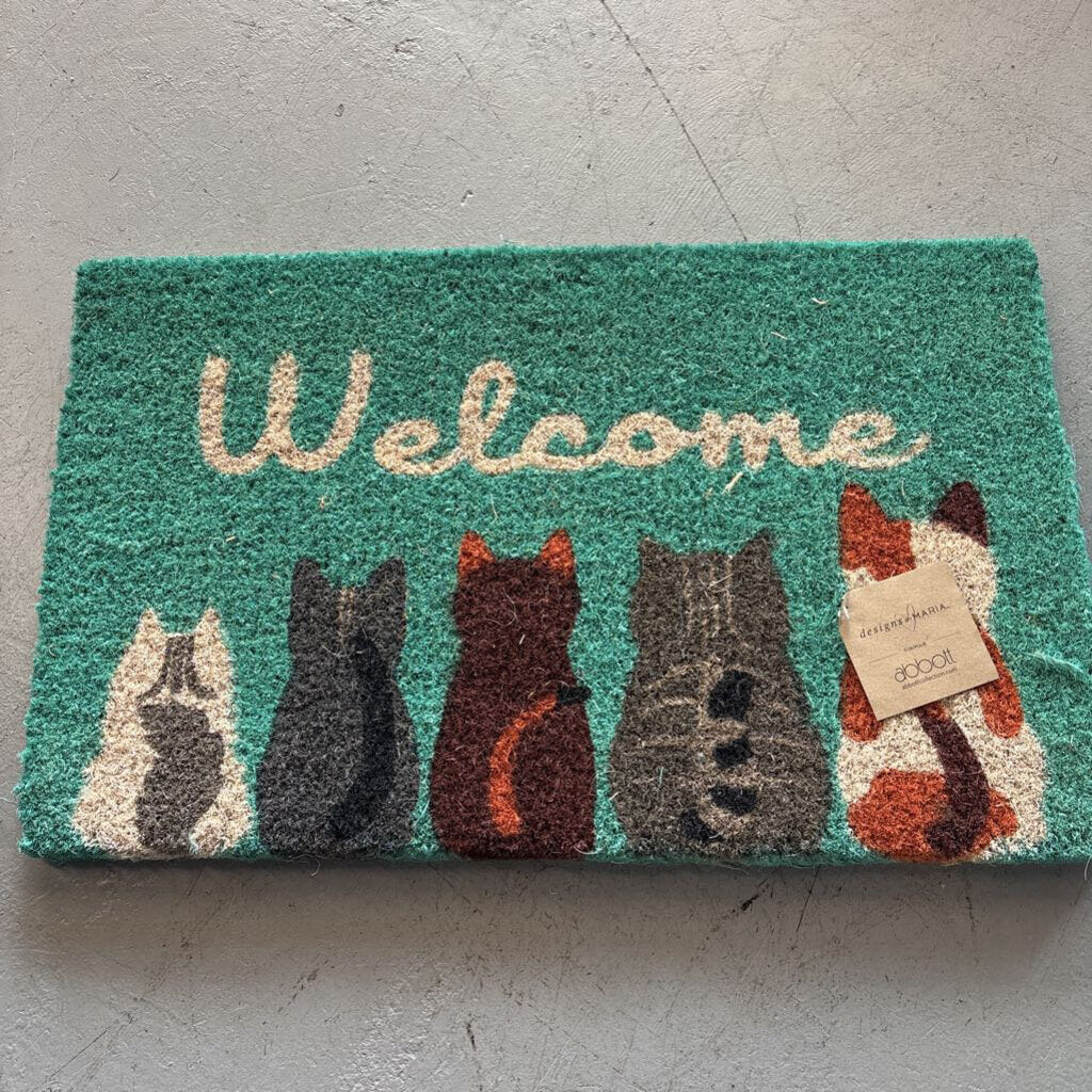 Row of Cats Welcome Doormat Turquoise AN-1905