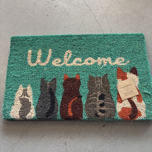 Row of Cats Welcome Doormat Turquoise AN-1905