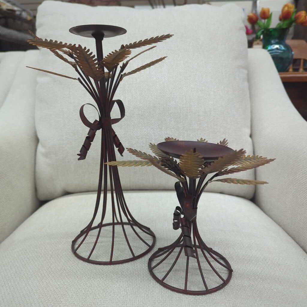 Pair of Metal Leaf Candlesticks