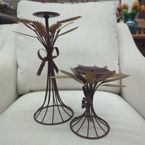 Pair of Metal Leaf Candlesticks