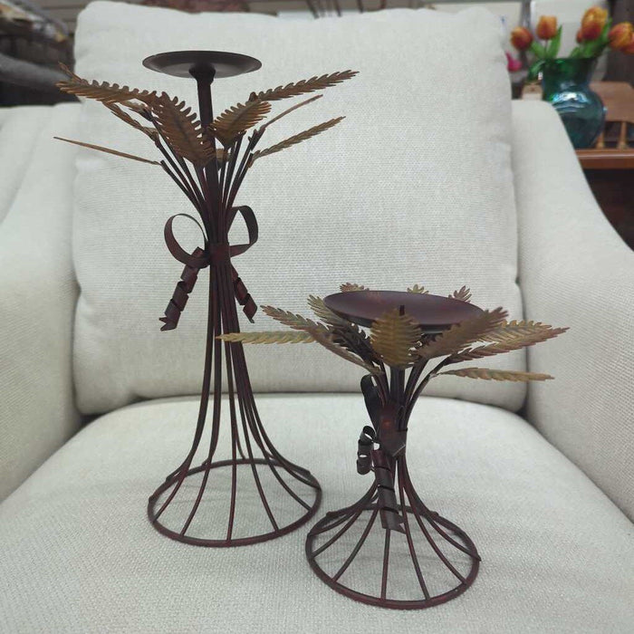 Pair of Metal Leaf Candlesticks