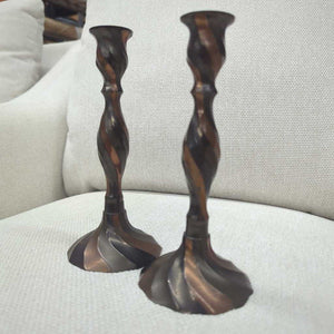 Pair of Swirl Detail Bronze Candlesticks