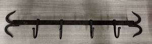 Rustic Hammered Cast Iron (4) Hooks w Rod