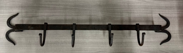 Rustic Hammered Cast Iron (4) Hooks w Rod