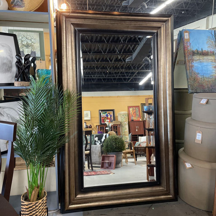 Standing Floor Mirror (Large) w Silver & Black Wide Frame