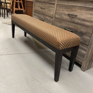 Narrow Wood Bench w Brown Circled Fabric