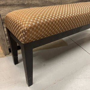 Narrow Wood Bench w Brown Circled Fabric