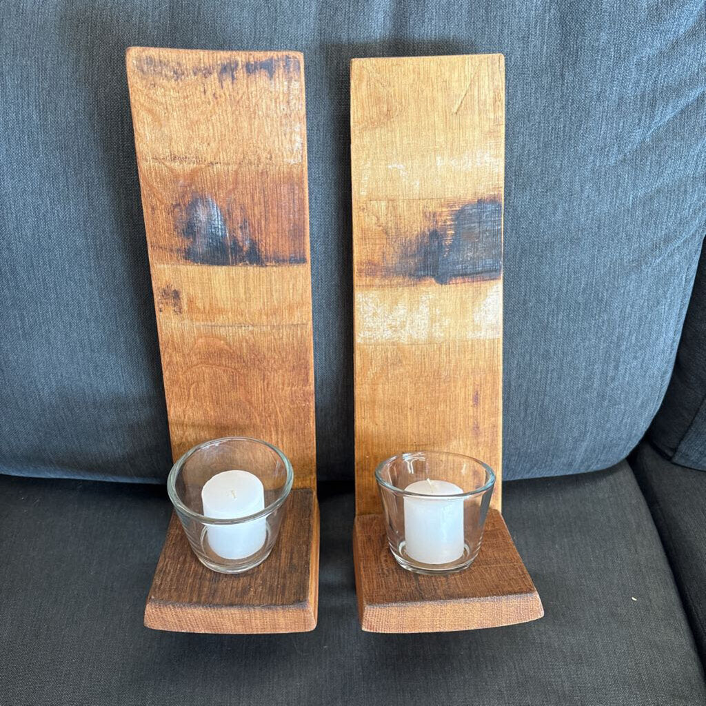 Pair of Votive Sconces - Local Artist - Made from Wooden Wine Barrels