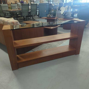 Teak Console Table with Glass Top Shelf