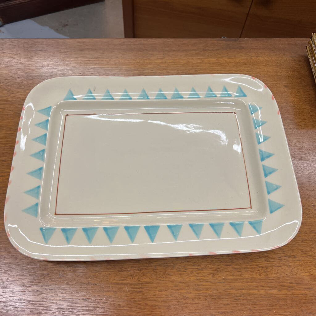Hartstone Santa Fe Ceramic Rectangular MCM Platter Blue Triangle Border