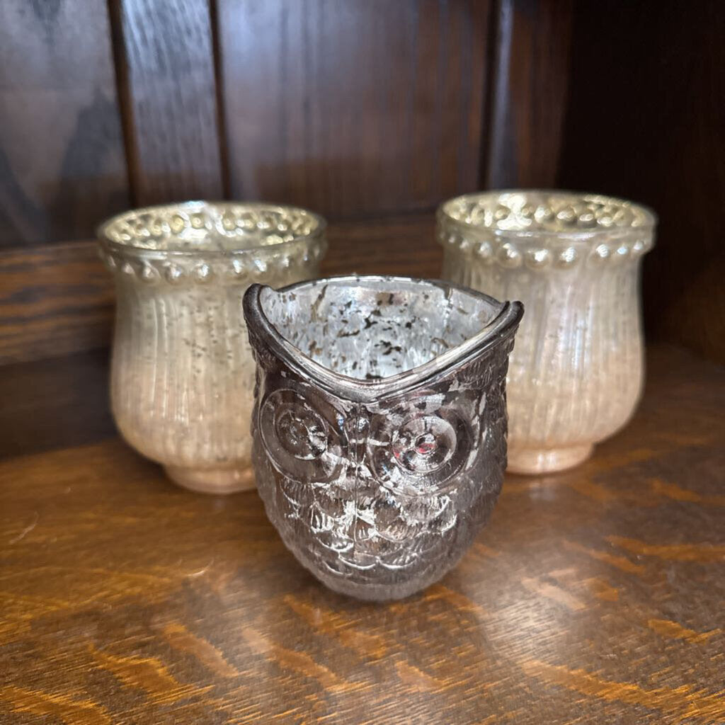 Owl & Pearl - Set of 3 Glass Candle Votives