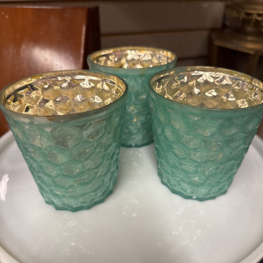 Teal - Set of 3 Candle Glass Votives