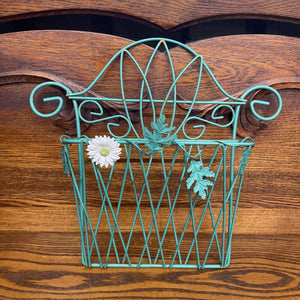 Green Metal Wall Mount Mail Sorter w Daisy