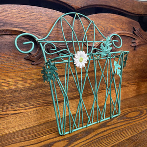 Green Metal Wall Mount Mail Sorter w Daisy