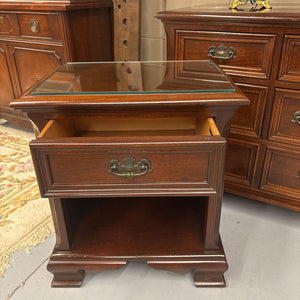 Gibbard Bedside Table w 1 Drawer & Open Bottom & Glass Top