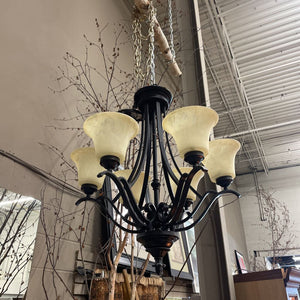 Adjustable 6 Light Traditional Chandelier w Amber Shades - Gold Chain incl.