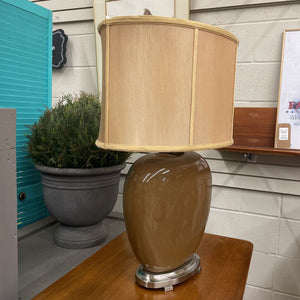 Dark Taupe Ceramic Table Lamp w Gold Oval Lamp Shade