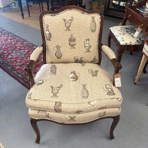 Mahogany Bergere Antique Chair w Queen Anne Legs - Down Filled, Cream Seat