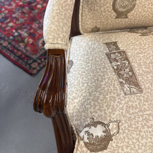 Mahogany Bergere Antique Chair w Queen Anne Legs - Down Filled, Cream Seat