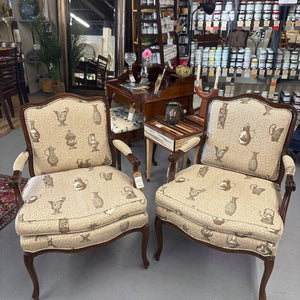 Mahogany Bergere Antique Chair w Queen Anne Legs - Down Filled, Cream Seat